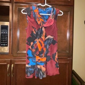 Kenneth Cole Silk Burgandy Floral Blouse S